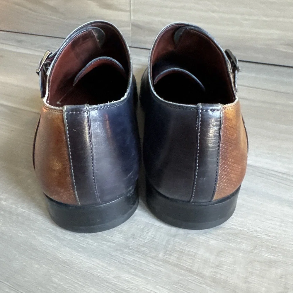 Magnanni Men's Ondara Double-Monk Two-Tone Brown Navy Leather Shoes Sz 12 Spain